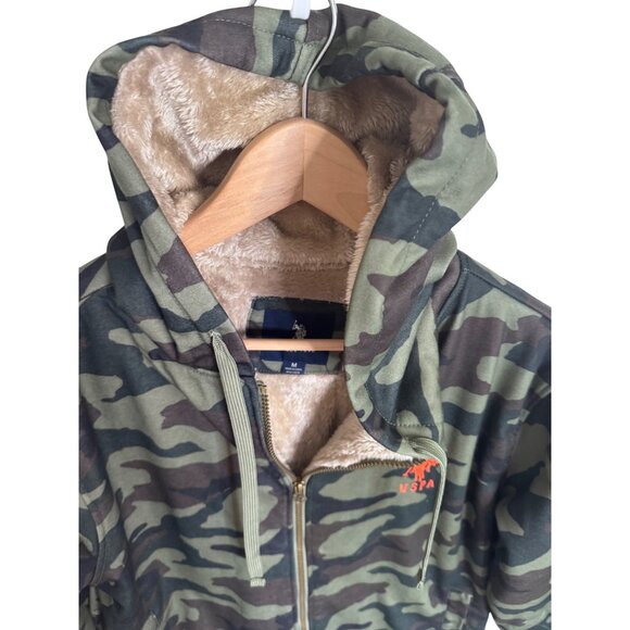 US Polo Assn. Sherpa Camo Hoodie Full Zip Lined Size Medium NWT - Picture 10 of 13
